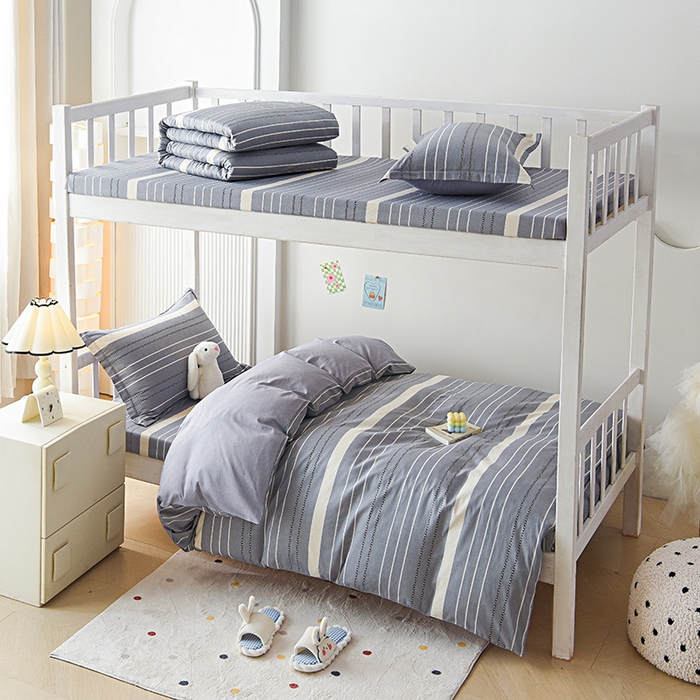 91家纺网 家纺一手货源 找家纺 天之爱 2025新款全棉纯棉印花三件套学生六件套 芬利莱-灰