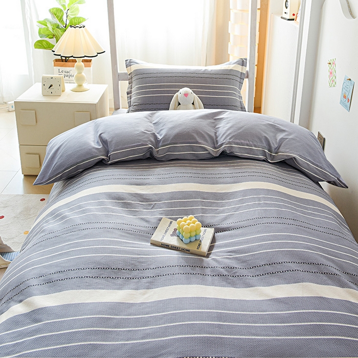 91家纺网 家纺一手货源 找家纺 天之爱 2025新款全棉纯棉印花三件套学生六件套 芬利莱-灰