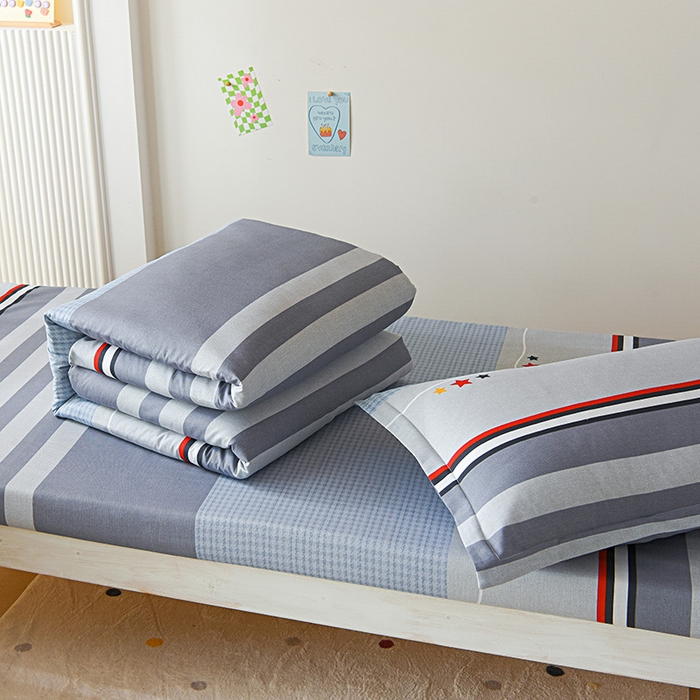 91家纺网 家纺一手货源 找家纺 天之爱 2025新款全棉纯棉印花三件套学生六件套 沐光-灰