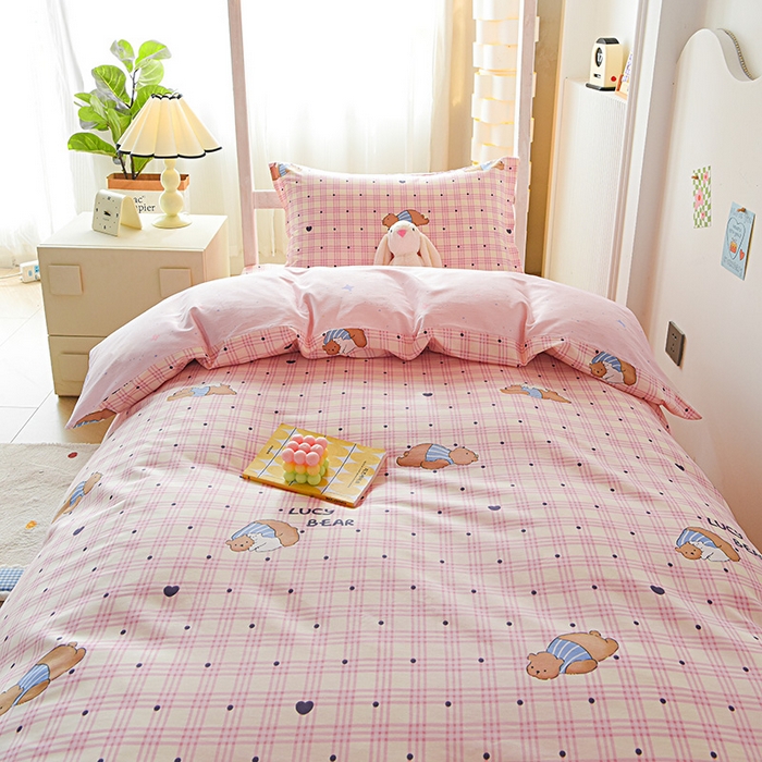 91家纺网 家纺一手货源 找家纺 天之爱 2025新款全棉纯棉印花三件套学生六件套 趴趴熊