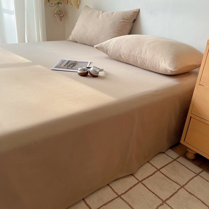 91家纺网 家纺一手货源 找家纺 蜜宿 2025新款A类全棉人字纹床单 床单：奶咖