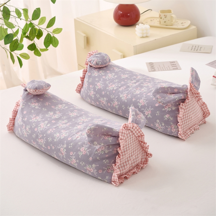 91家纺网 家纺一手货源 找家纺 大熊枕芯 2025新款田园风全棉印花双层纱萌趣兔子三角荞麦护颈枕枕头枕芯 田园兔三角枕-紫50*15*15cm/只