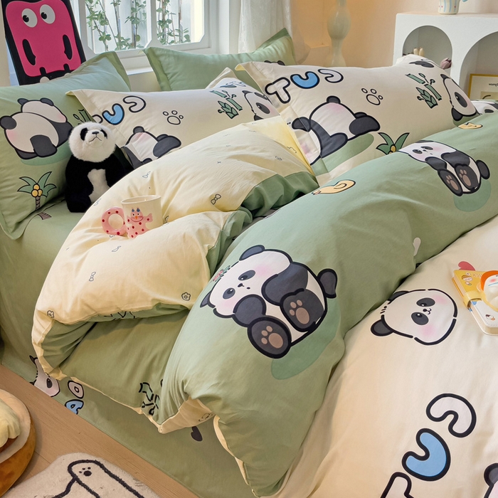 91家纺网 家纺一手货源 找家纺 依庭 2025新款全棉印花花卉款四件套单品系列-单被套 熊猫戏水