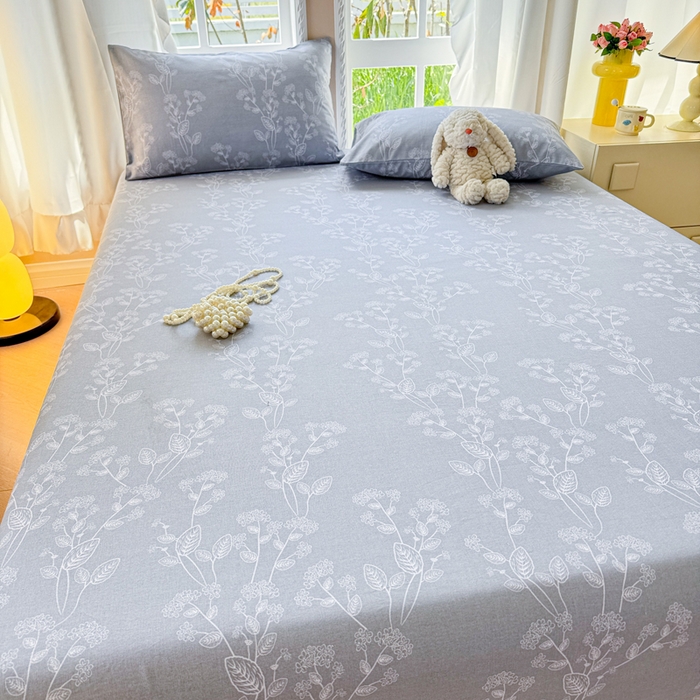 91家纺网 家纺一手货源 找家纺 2025新款老粗布三件套-床笠款 叶相思