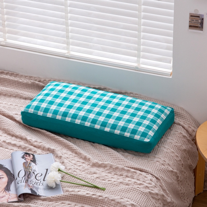 91家纺网 家纺一手货源 找家纺 明星枕业 2025新款水洗棉格子长方枕荞麦枕 布丁格湖蓝30*60/只
