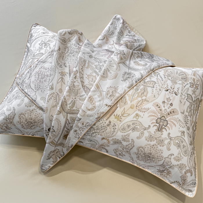 91家纺网 家纺一手货源 找家纺 洺兰家居 2025春夏新款100支莱赛尔天丝贡缎数码印花麻绳款四件套高端礼盒 伯爵咖