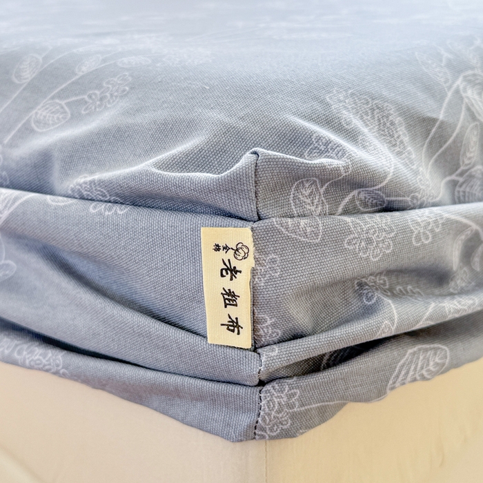 91家纺网 家纺一手货源 找家纺 2025新款老粗布三件套-床笠款 叶相思