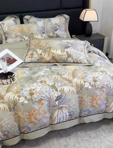 91家纺网 家纺一手货源 找家纺 宏羽纺家纺 2025年高支高密大版数码印花春夏新品 秘境-抹茶