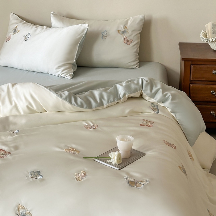 91家纺网 家纺一手货源 找家纺 2025新款奥地利60支兰精天丝蝴蝶套件-晨曦 晨曦-白