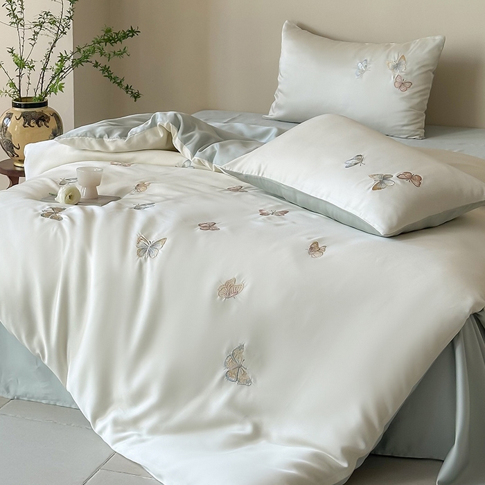 91家纺网 家纺一手货源 找家纺 （总）2025新款奥地利60支兰精天丝蝴蝶套件-晨曦