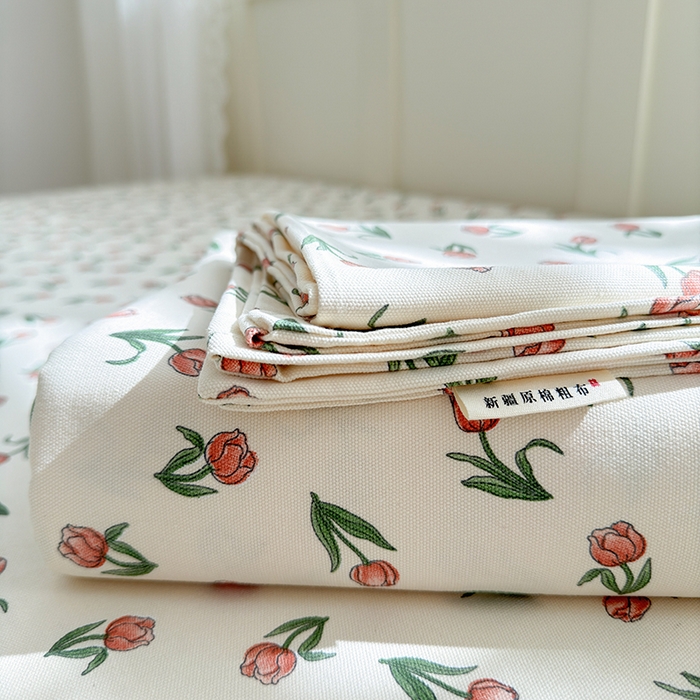 91家纺网 家纺一手货源 找家纺 吉象家纺 2025新款老粗布三件套-床单款 朵朵郁金香