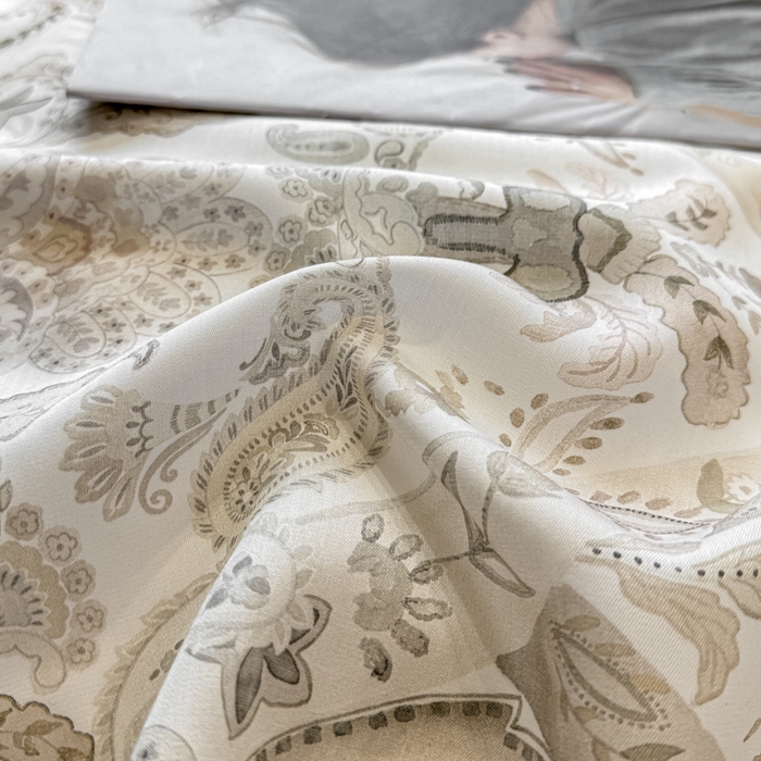 91家纺网 家纺一手货源 找家纺 （总）芊寻家居 2025春夏新款50支莱赛尔天丝贡缎数码印花麻绳款四件套高端礼盒