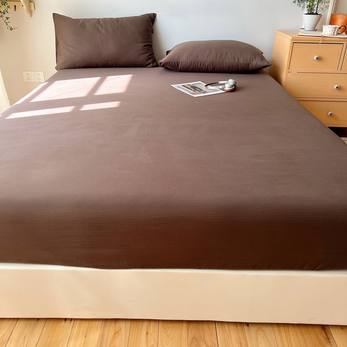 91家纺网 家纺一手货源 找家纺 蜜宿 2025新款A类全棉人字纹床笠（加高） 床笠：深棕