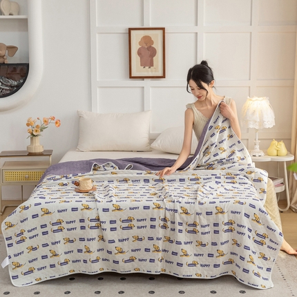 乐家毛巾被（工厂自产自销） 2025新款A类全棉六层纱印花毛巾被 happy腊肠狗