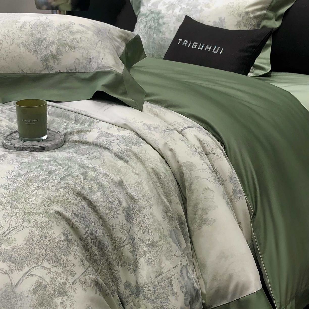 91家纺网 家纺一手货源 找家纺 2025年高支高密长绒棉专版活性数码印花系列四件套【券后控价——券后不低于378】 丽奥娜-松石绿