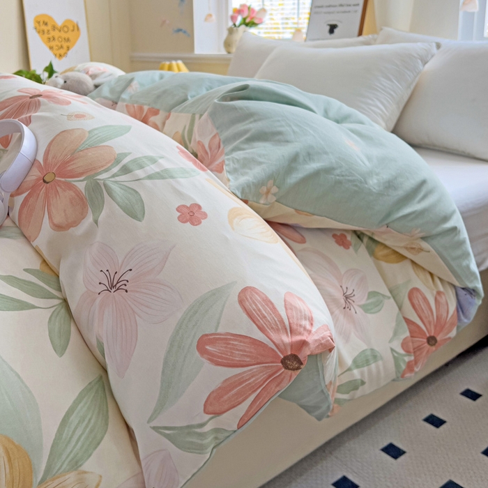 91家纺网 家纺一手货源 找家纺 依庭 2025新款全棉印花花卉款四件套单品系列-单被套 云裳花谷