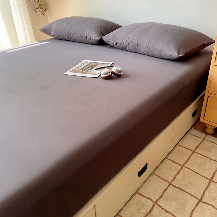 91家纺网 家纺一手货源 找家纺 蜜宿 2025新款A类全棉人字纹床笠（加高） 床笠：炭灰