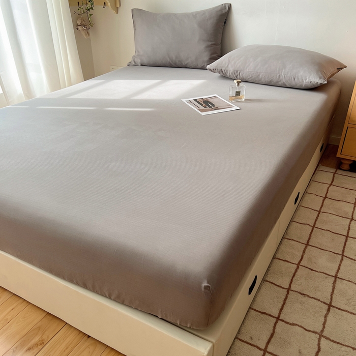 91家纺网 家纺一手货源 找家纺 蜜宿 2025新款A类全棉人字纹床笠（加高） 床笠：浅灰