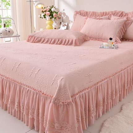 铠畅家纺 2025新款凉感豆豆床裙夏被三件套-花梦蝶 花梦蝶-粉