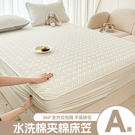 91家纺网 家纺一手货源 找家纺 （总）欧邦 2025新款四季款纯色水洗棉夹棉床笠床垫保护罩-场景二