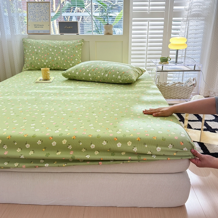 91家纺网 家纺一手货源 找家纺 2025新款老粗布三件套-床笠款 春色