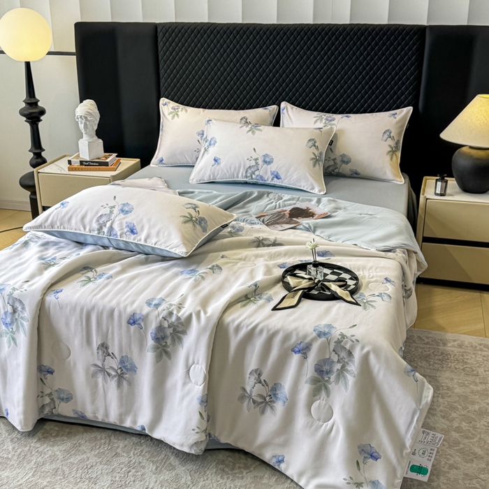 91家纺网 家纺一手货源 找家纺 芊寻家居 2025春夏新款50支莱赛尔天丝贡缎数码印花麻绳款四件套高端礼盒 流年兰