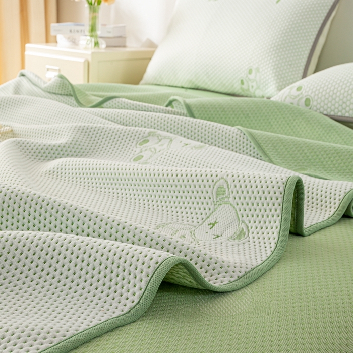 91家纺网 家纺一手货源 找家纺 梦初语 2025新款A类华夫格冰豆豆夏被子针织提花凉感夏凉被单双人空调被可机水洗 轻奢小熊-绿