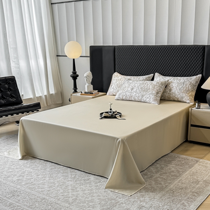 91家纺网 家纺一手货源 找家纺 芊寻家居 2025春夏新款50支莱赛尔天丝贡缎数码印花麻绳款四件套高端礼盒 伯爵咖