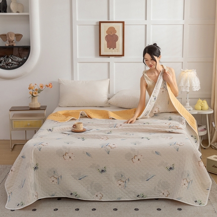 乐家毛巾被（工厂自产自销） 2025新款A类全棉六层纱印花毛巾被 白色棉朵