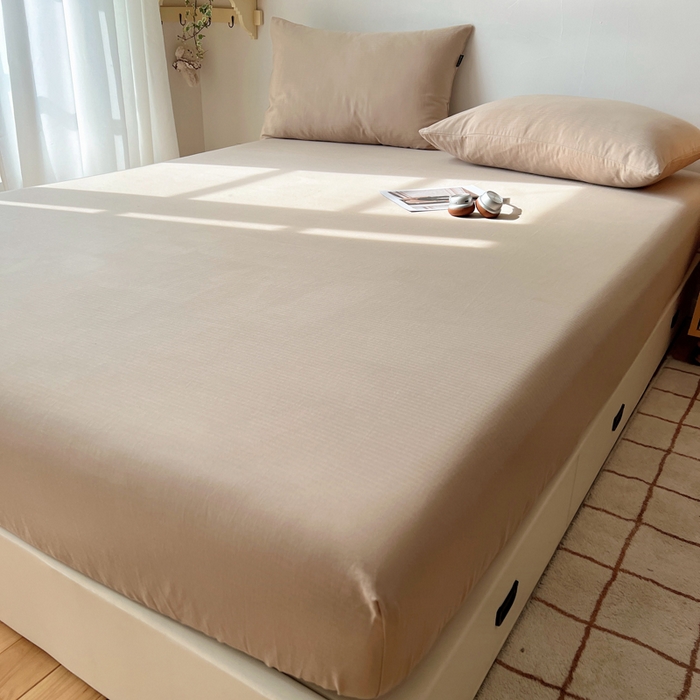 91家纺网 家纺一手货源 找家纺 蜜宿 2025新款A类全棉人字纹床笠（加高） 床笠：奶咖