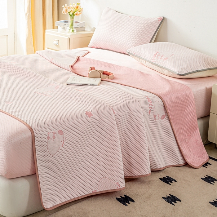 91家纺网 家纺一手货源 找家纺 梦初语 2025新款A类华夫格冰豆豆夏被子针织提花凉感夏凉被单双人空调被可机水洗 卡皮巴拉熊-粉