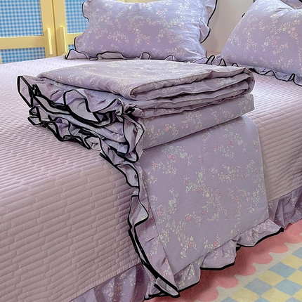 91家纺网 家纺一手货源 找家纺 （总）美梦家纺 2025新款皱皱纱花边夏被床盖四件套