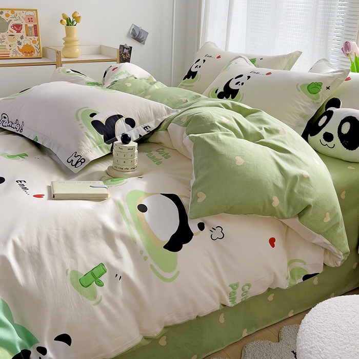 91家纺网 家纺一手货源 找家纺 依庭 2025新款全棉印花花卉款四件套单品系列-单被套 熊猫乐园