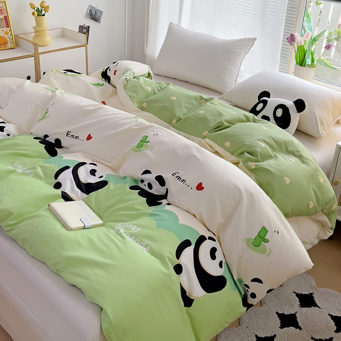 91家纺网 家纺一手货源 找家纺 依庭 2025新款全棉印花花卉款四件套单品系列-单被套 熊猫乐园