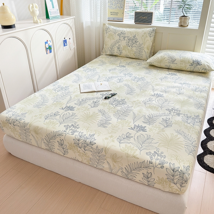 91家纺网 家纺一手货源 找家纺 2025新款老粗布三件套-床笠款 仙草