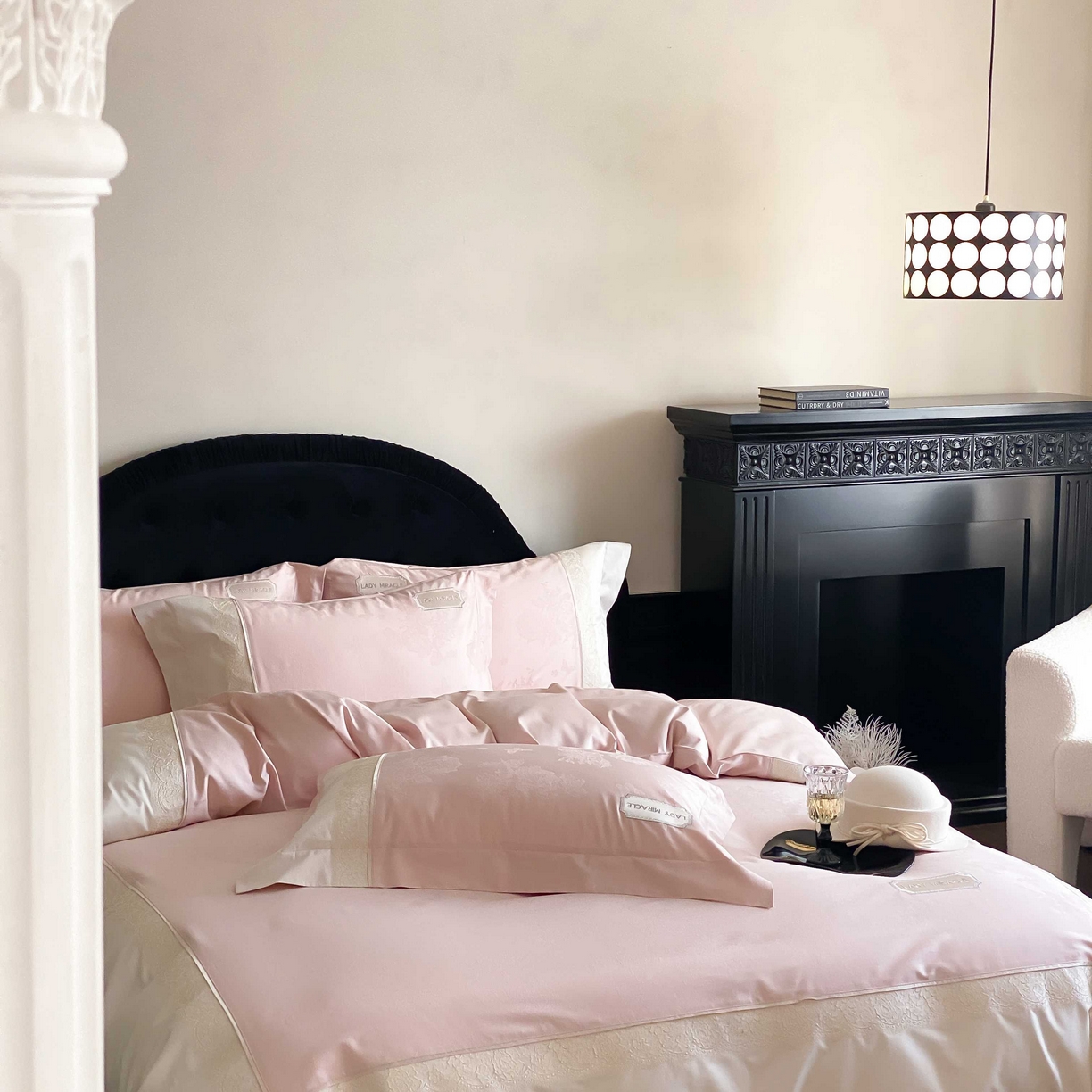 91家纺网 家纺一手货源 找家纺 2025新款高支数提花绣花四件套-“伊莎贝尔”系列 伊莎贝尔-蔷薇粉