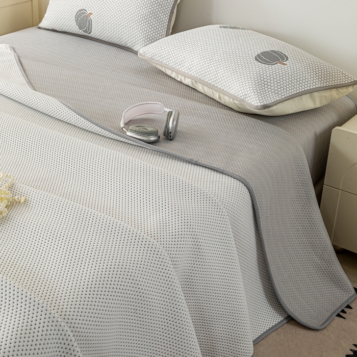 91家纺网 家纺一手货源 找家纺 梦初语 2025新款A类华夫格冰豆豆夏被子针织提花凉感夏凉被单双人空调被可机水洗 雅士灰