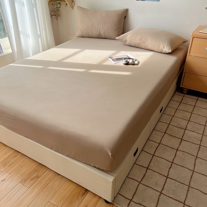 91家纺网 家纺一手货源 找家纺 蜜宿 2025新款A类全棉人字纹床笠（加高） 床笠：奶咖