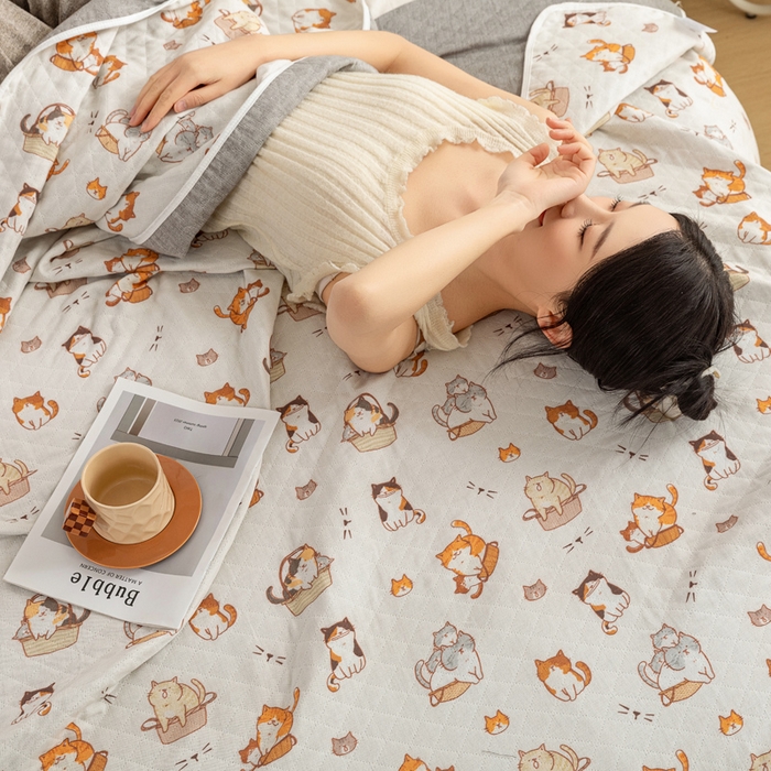 91家纺网 家纺一手货源 找家纺 乐家毛巾被（工厂自产自销） 2025新款A类全棉六层纱印花毛巾被 卡通狗狗