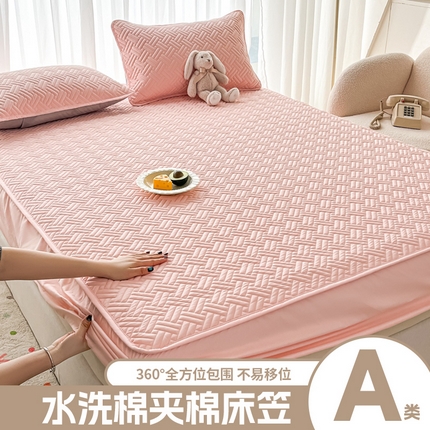 91家纺网 家纺一手货源 找家纺 （总）欧邦 2025新款四季款纯色水洗棉夹棉床笠床垫保护罩-场景二