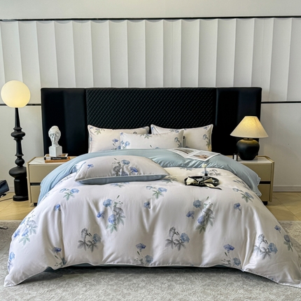 洺兰家居 2025春夏新款100支莱赛尔天丝贡缎数码印花麻绳款四件套高端礼盒 流年兰