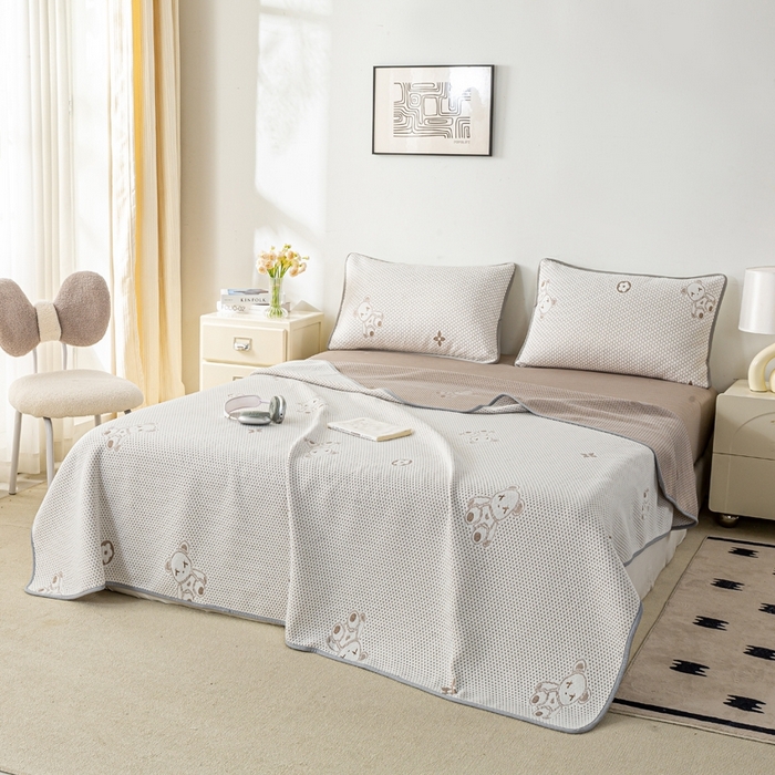 91家纺网 家纺一手货源 找家纺 梦初语 2025新款A类华夫格冰豆豆夏被子针织提花凉感夏凉被单双人空调被可机水洗 轻奢小熊-棕