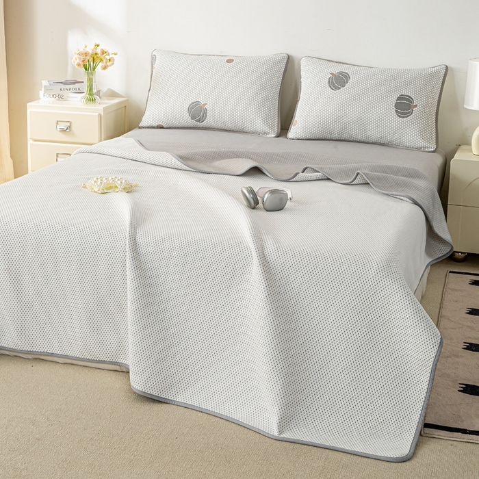 91家纺网 家纺一手货源 找家纺 梦初语 2025新款A类华夫格冰豆豆夏被子针织提花凉感夏凉被单双人空调被可机水洗 雅士灰