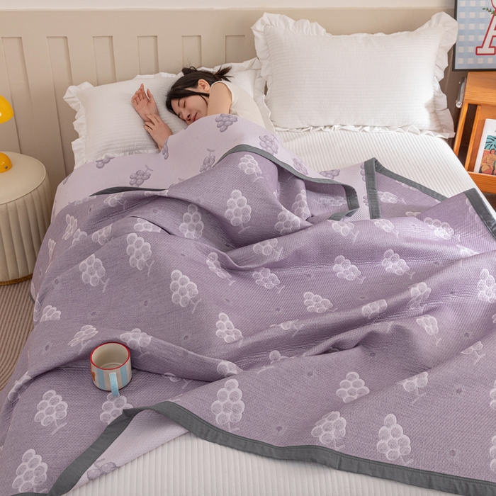 91家纺网 家纺一手货源 找家纺 2025新款A类纯棉针织三层纱提花多功能毯 紫色-葡萄