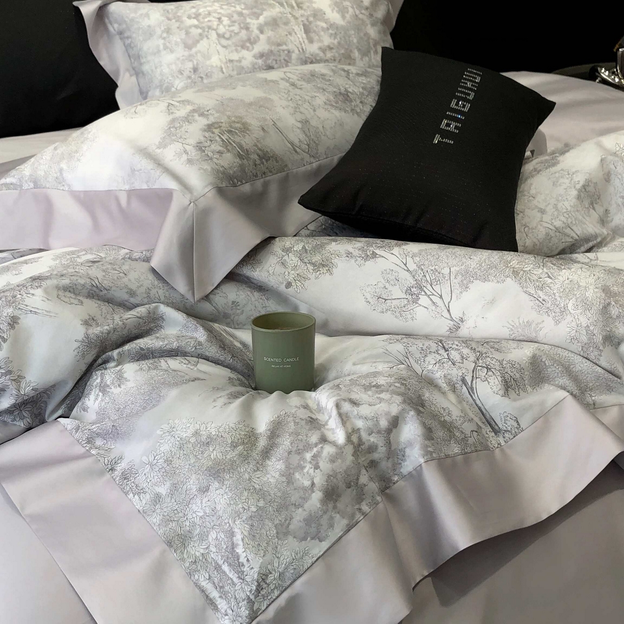 91家纺网 家纺一手货源 找家纺 2025年高支高密长绒棉专版活性数码印花系列四件套【券后控价——券后不低于378】 丽奥娜-杏子灰