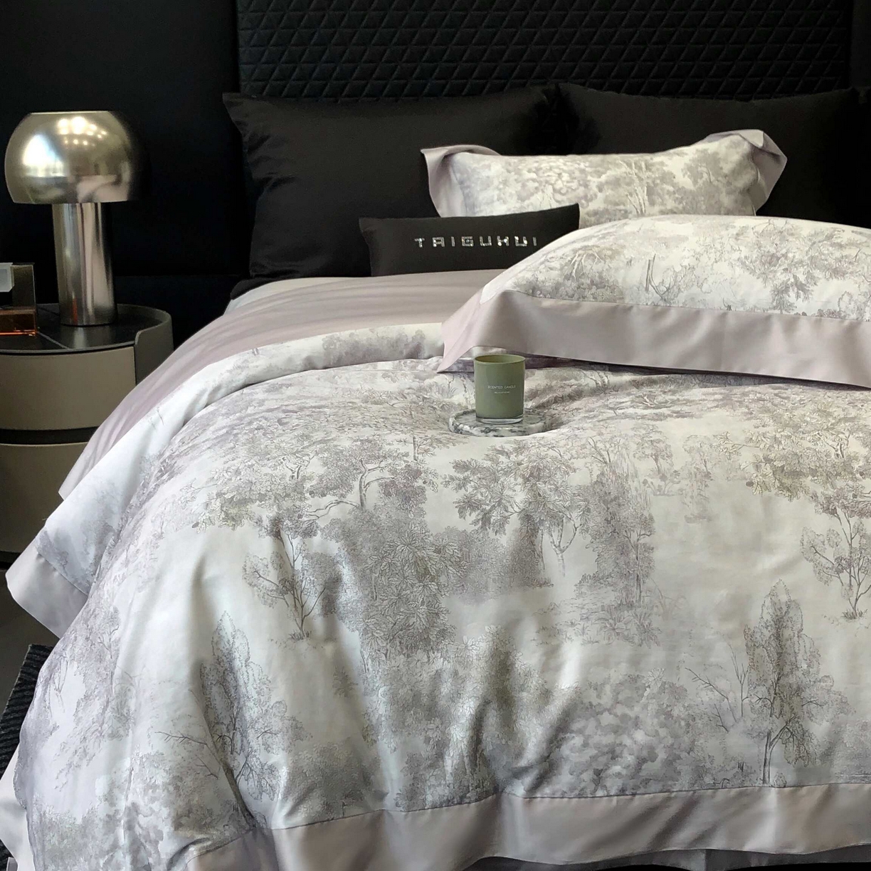 91家纺网 家纺一手货源 找家纺 2025年高支高密长绒棉专版活性数码印花系列四件套【券后控价——券后不低于378】 丽奥娜-杏子灰