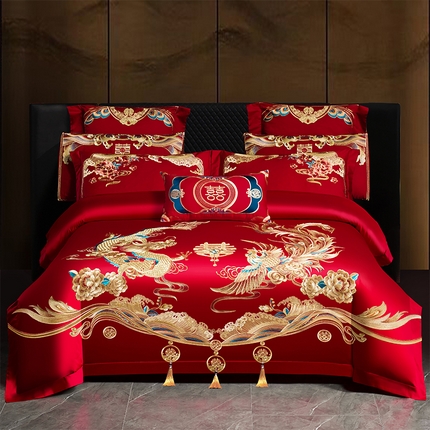 91家纺网 家纺一手货源 找家纺 （总）芊囍纺 2025新款全棉刺绣婚庆四件套