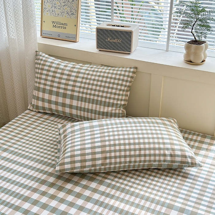 91家纺网 家纺一手货源 找家纺 吉象家纺 2025新款老粗布三件套-床单款 绿格