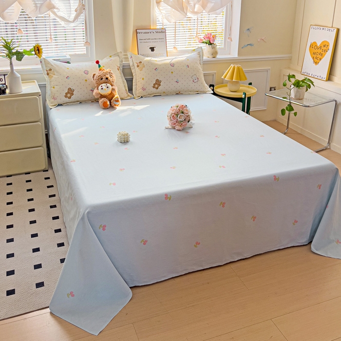 91家纺网 家纺一手货源 找家纺 依庭 2025新款全棉印花花卉款四件套单品系列-单床单 芋泥小狗