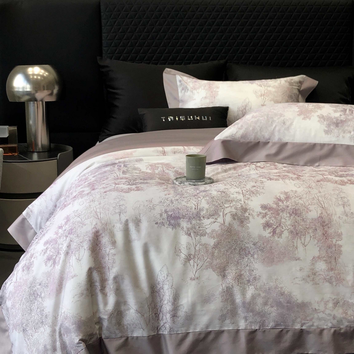 91家纺网 家纺一手货源 找家纺 2025年高支高密长绒棉专版活性数码印花系列四件套【券后控价——券后不低于378】 丽奥娜-樱落紫